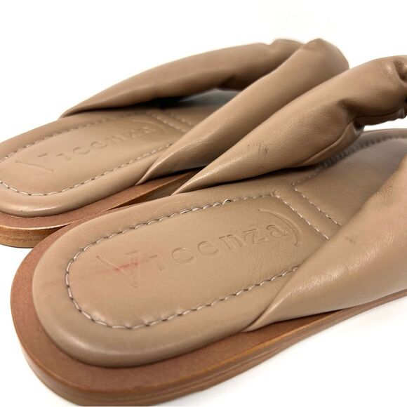 NWOT Vicenza Free People Puffy Flip Flop Leather Sandal Tan Mocha Sz 9 - Picture 6 of 7